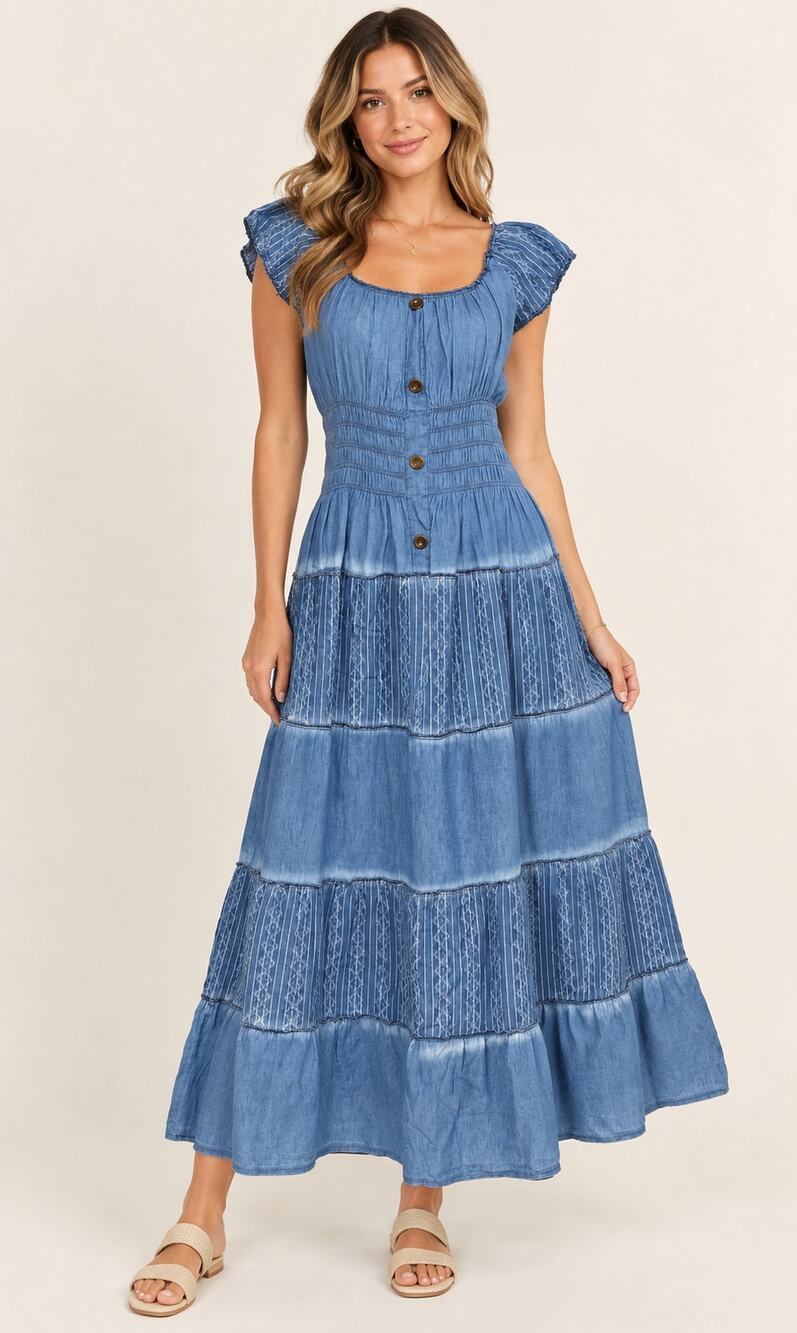 Lapis Blue Denim Maxi Dress Size L NWT